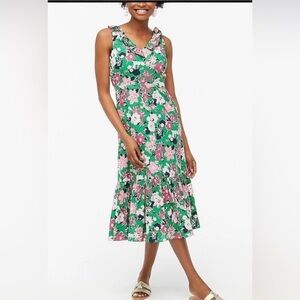 J.Crew Women’s Floral Printed V-Neck Ruffled Green Maxi Dress Sz 8 Cotton